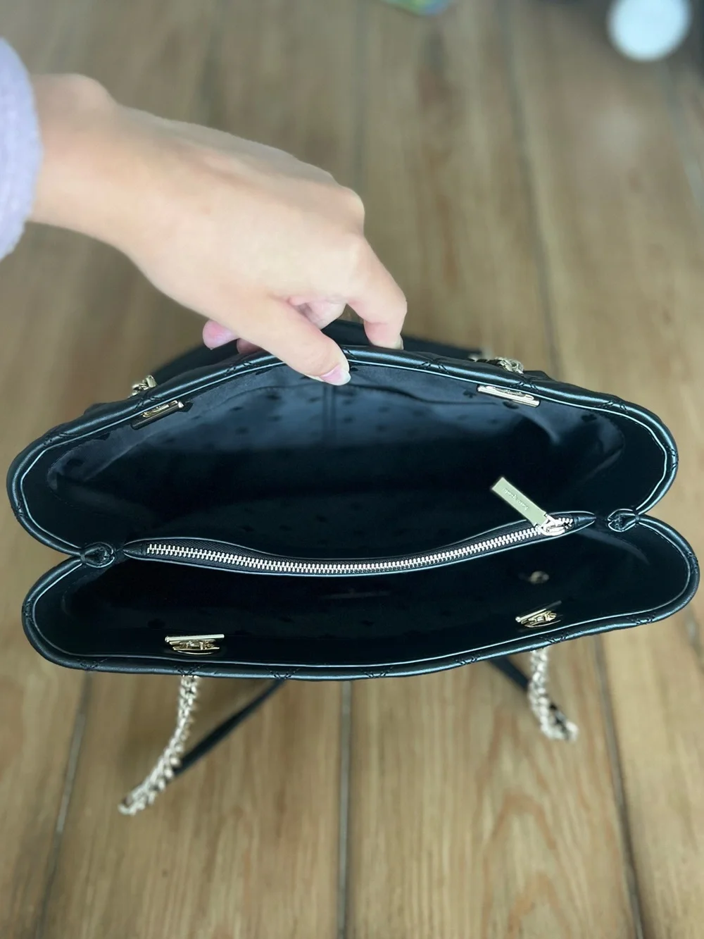 Kate Spade Quilted Leather Chain-Handle Shoulder Bag - Black w/ Silver Hardware